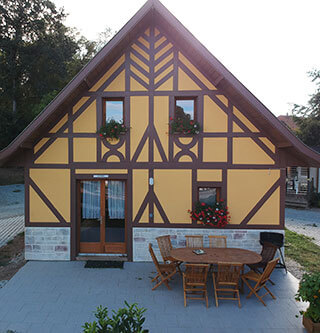 Wooden Chalet holiday rental at the Campsite Les Castors at the foothills of the Vosges Mountains